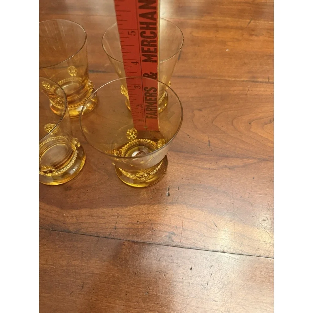 Set of 4 Vintage Theresienthal Bacchus Amber Crystal Tumbler Glasses Handmade